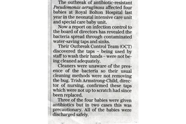 Taps in hospital spread diseases to babies in intensive care